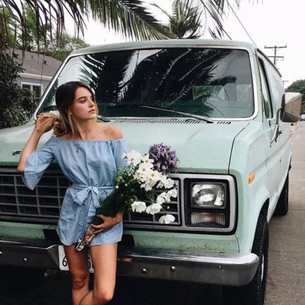 NWT💕Boho Festival Off Shoulder Blue Gray Romper